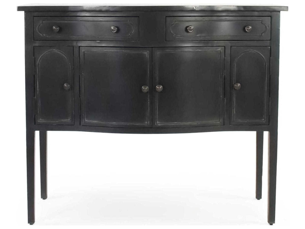 Corbyn Metal Console Table with Double Drawers and Shelves in Antique Black