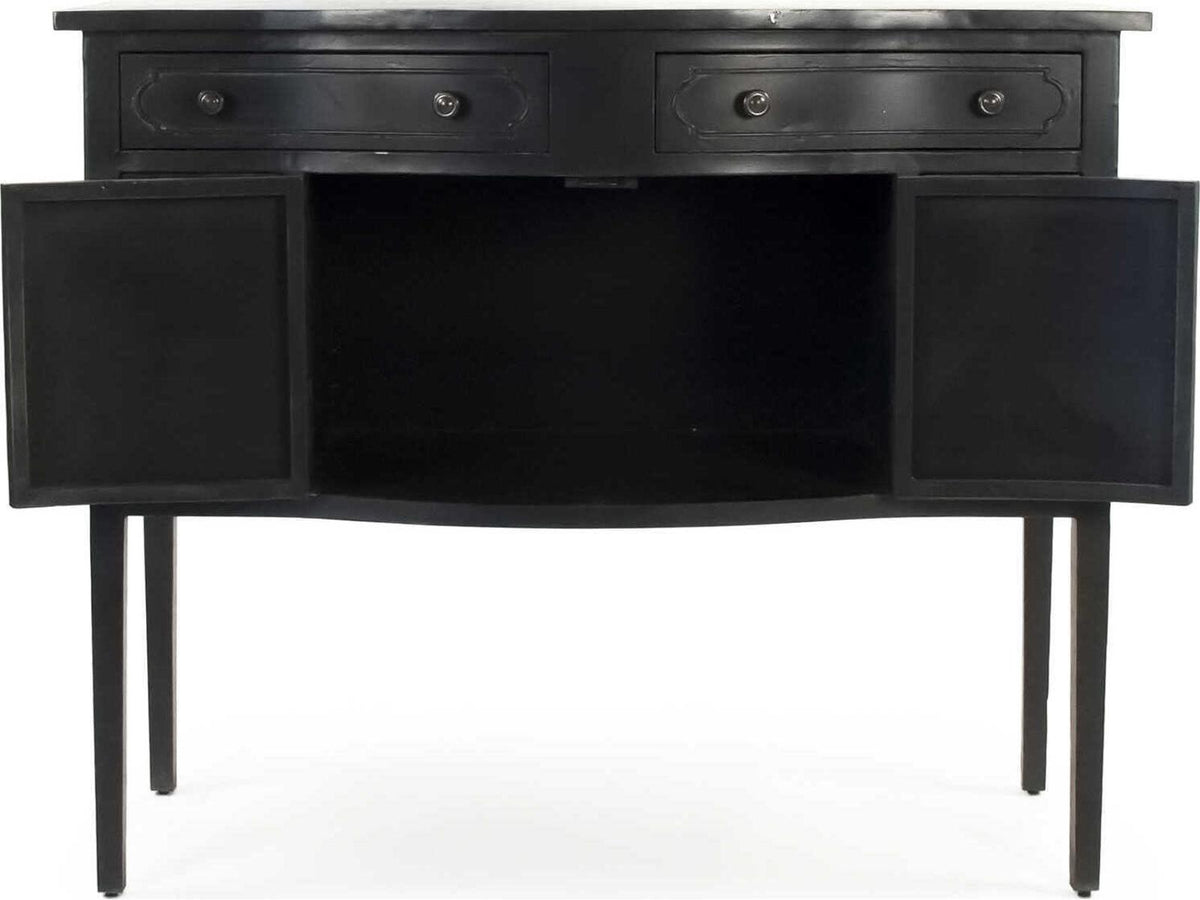 Corbyn Metal Console Table with Double Drawers and Shelves in Antique Black