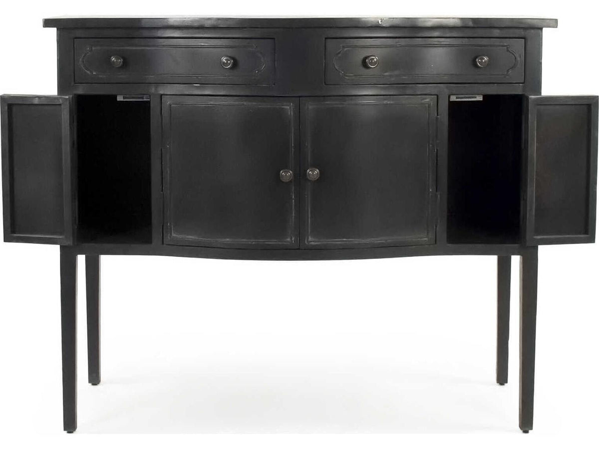 Corbyn Metal Console Table with Double Drawers and Shelves in Antique Black