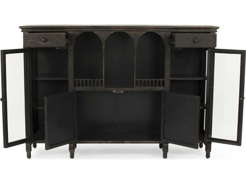 Esme Metal Buffet with Glass Doors in Rustic Grey