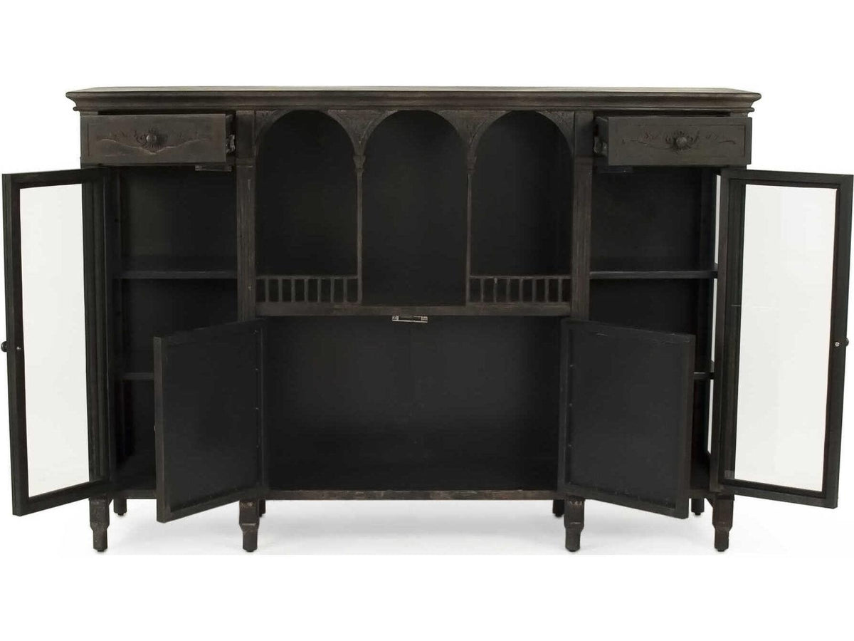 Esme Metal Buffet with Glass Doors in Rustic Grey