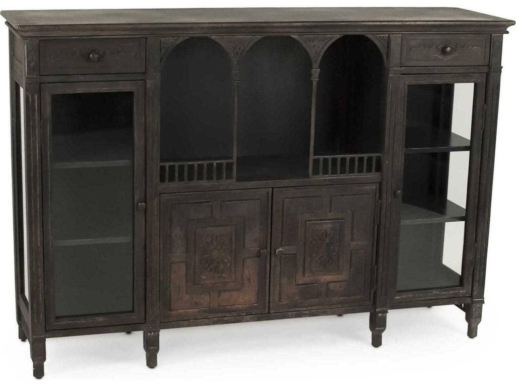 Esme Metal Buffet with Glass Doors in Rustic Grey