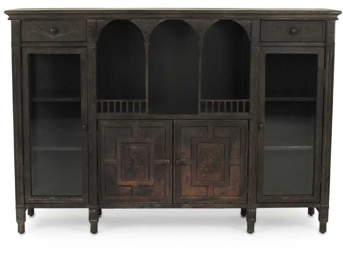 Esme Metal Buffet with Glass Doors in Rustic Grey