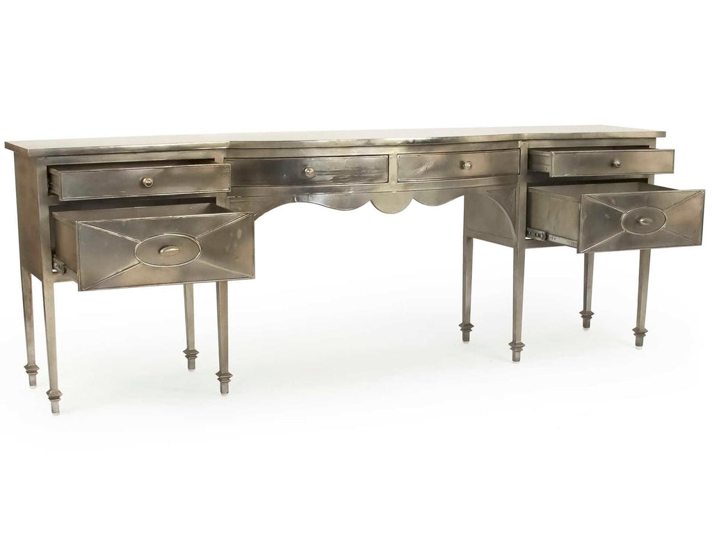 Gerard Rectangular Metal Console Table with Six Drawers in Antique Light Gold