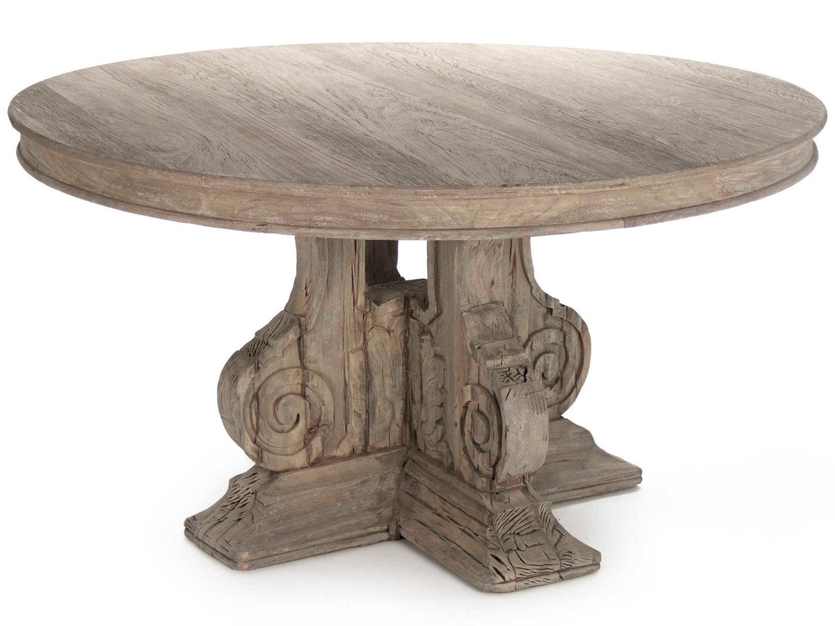 Adam 55-Inch Round Dining Table in Weathered Elm and Poplar