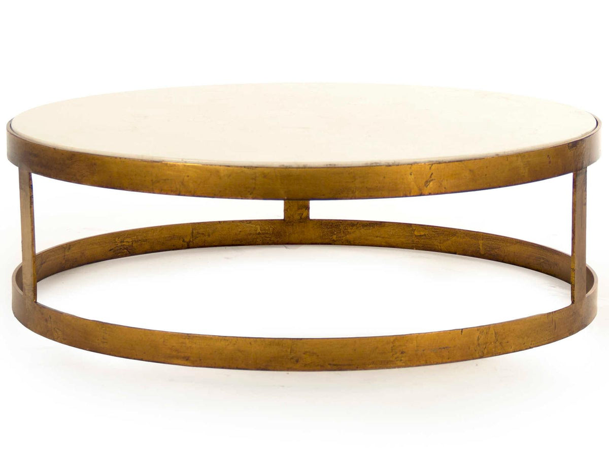 Fae Round Nesting Coffee Table Set Gold Leaf Metal Cream Marble