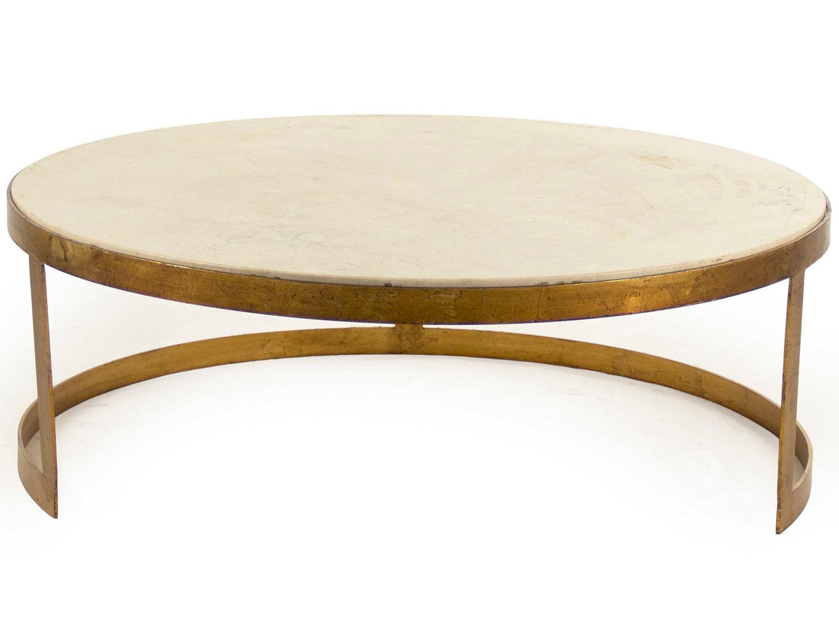 Fae Round Nesting Coffee Table Set Gold Leaf Metal Cream Marble
