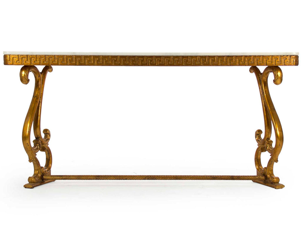 Emeline Rectangular Console Table in Off-White Marble and Gold Leaf
