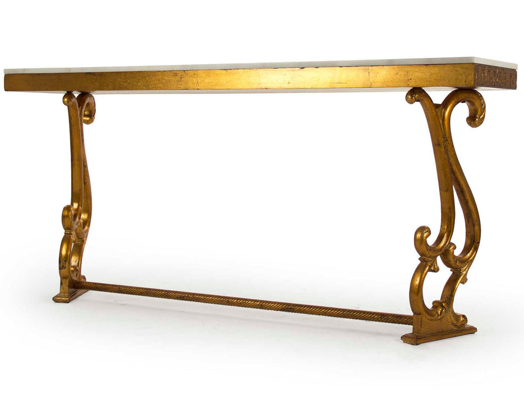 Emeline Rectangular Console Table in Off-White Marble and Gold Leaf