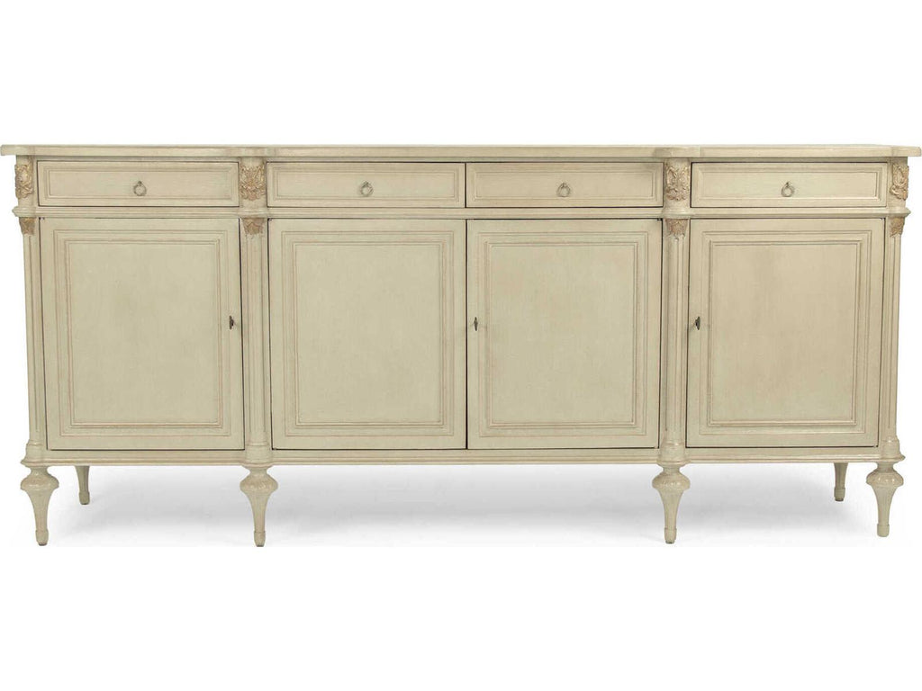 Astor 87 Inch Birch Wood Sideboard with Distressed Cream and Gold Leaf Finish