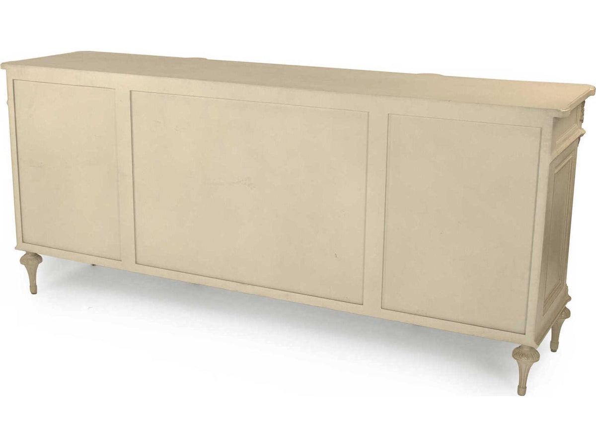 Astor 87 Inch Birch Wood Sideboard with Distressed Cream and Gold Leaf Finish