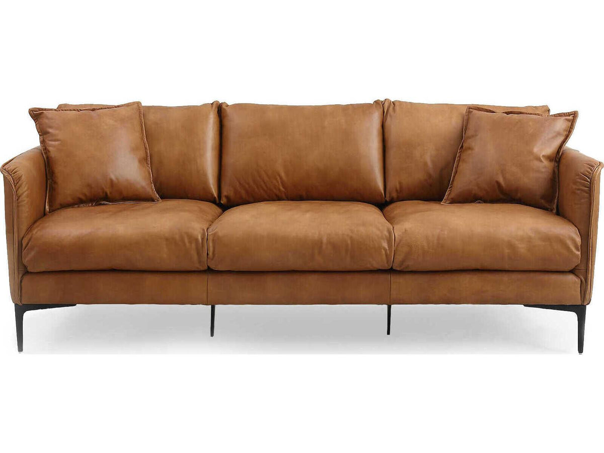 Cumo 3-Seat Top Grain Leather Sofa in Tan Brown