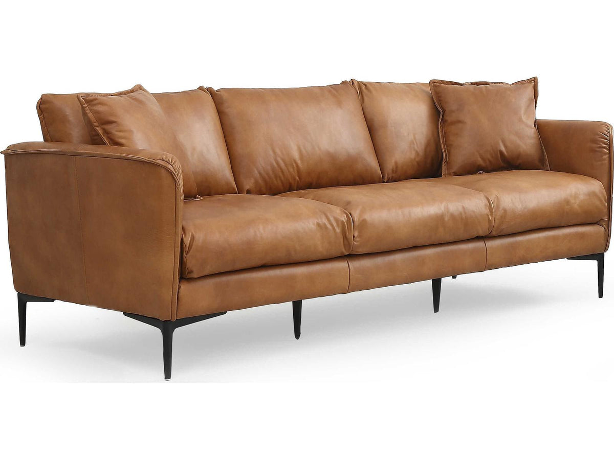 Cumo 3-Seat Top Grain Leather Sofa in Tan Brown