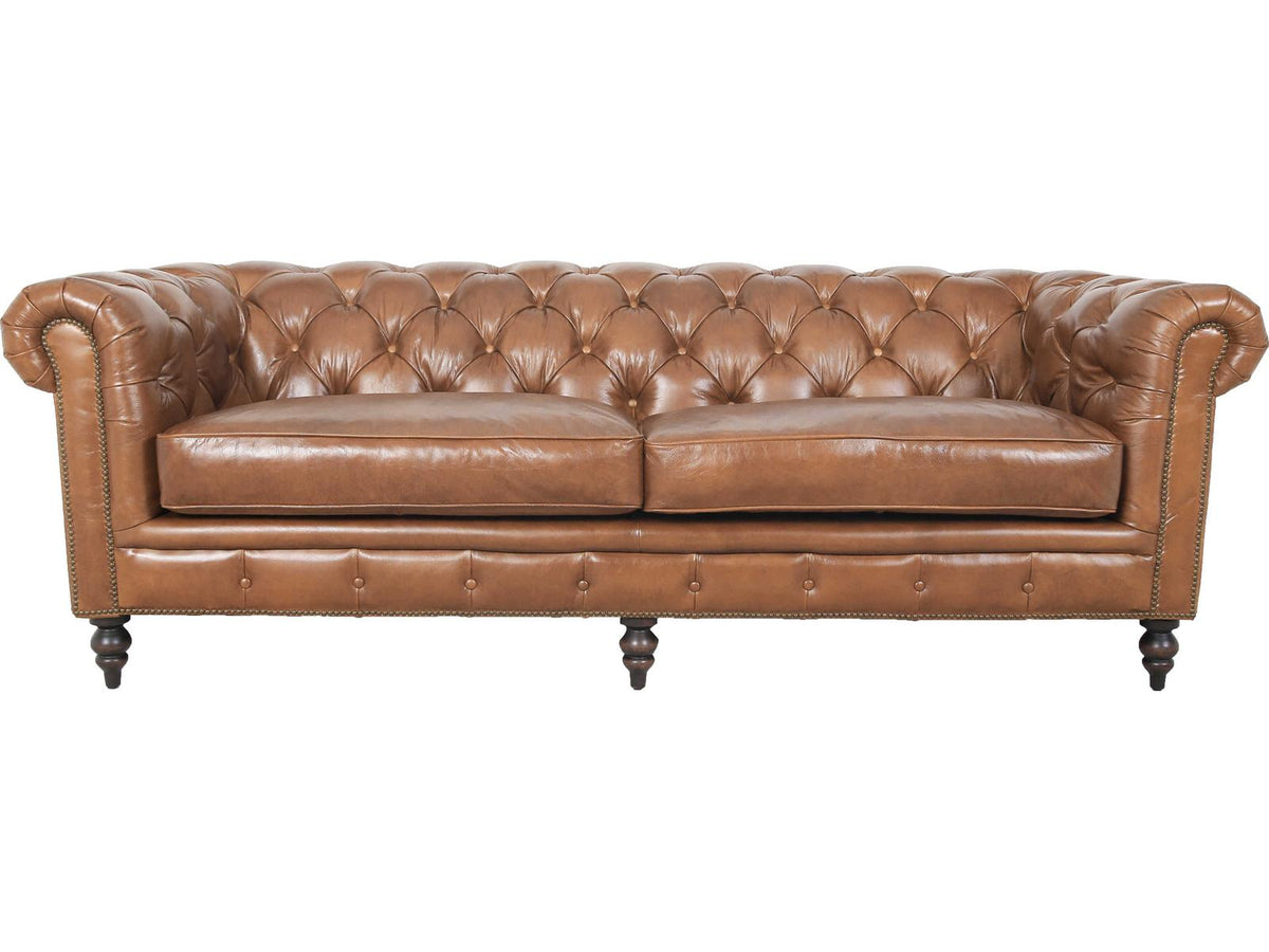 Arthur 3-Seat Top-Grain Leather Chesterfield Sofa in Brown