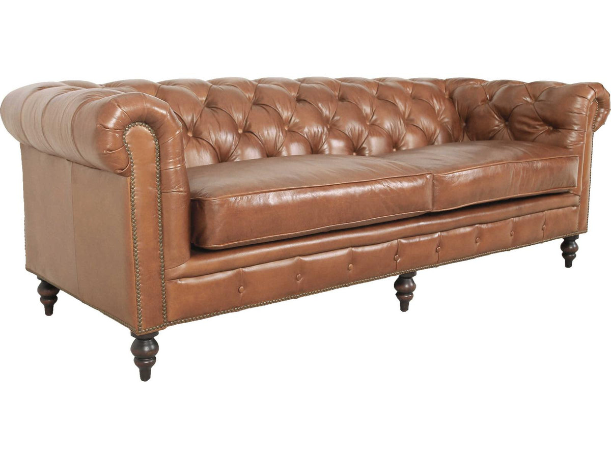 Arthur 3-Seat Top-Grain Leather Chesterfield Sofa in Brown
