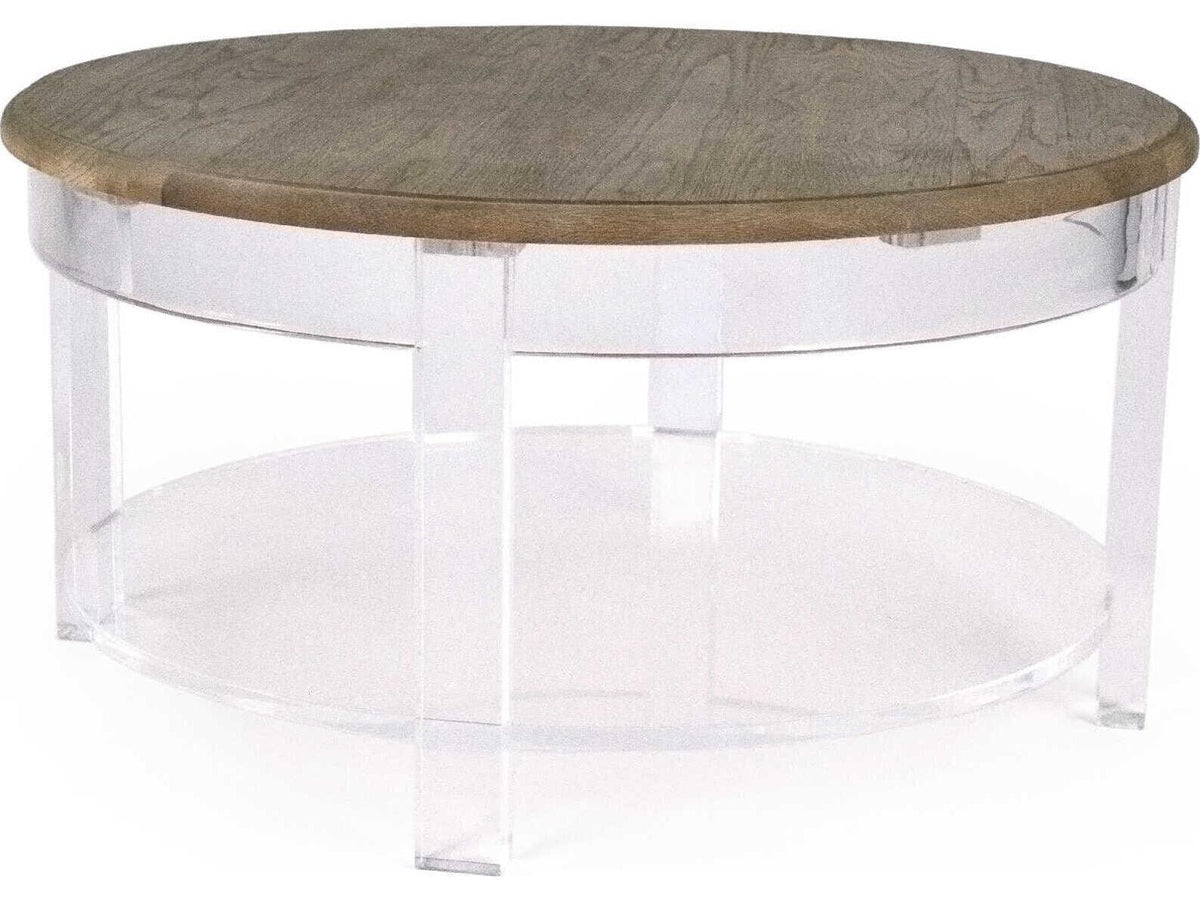 Beau Round Coffee Table in Weathered Oak and Acrylic