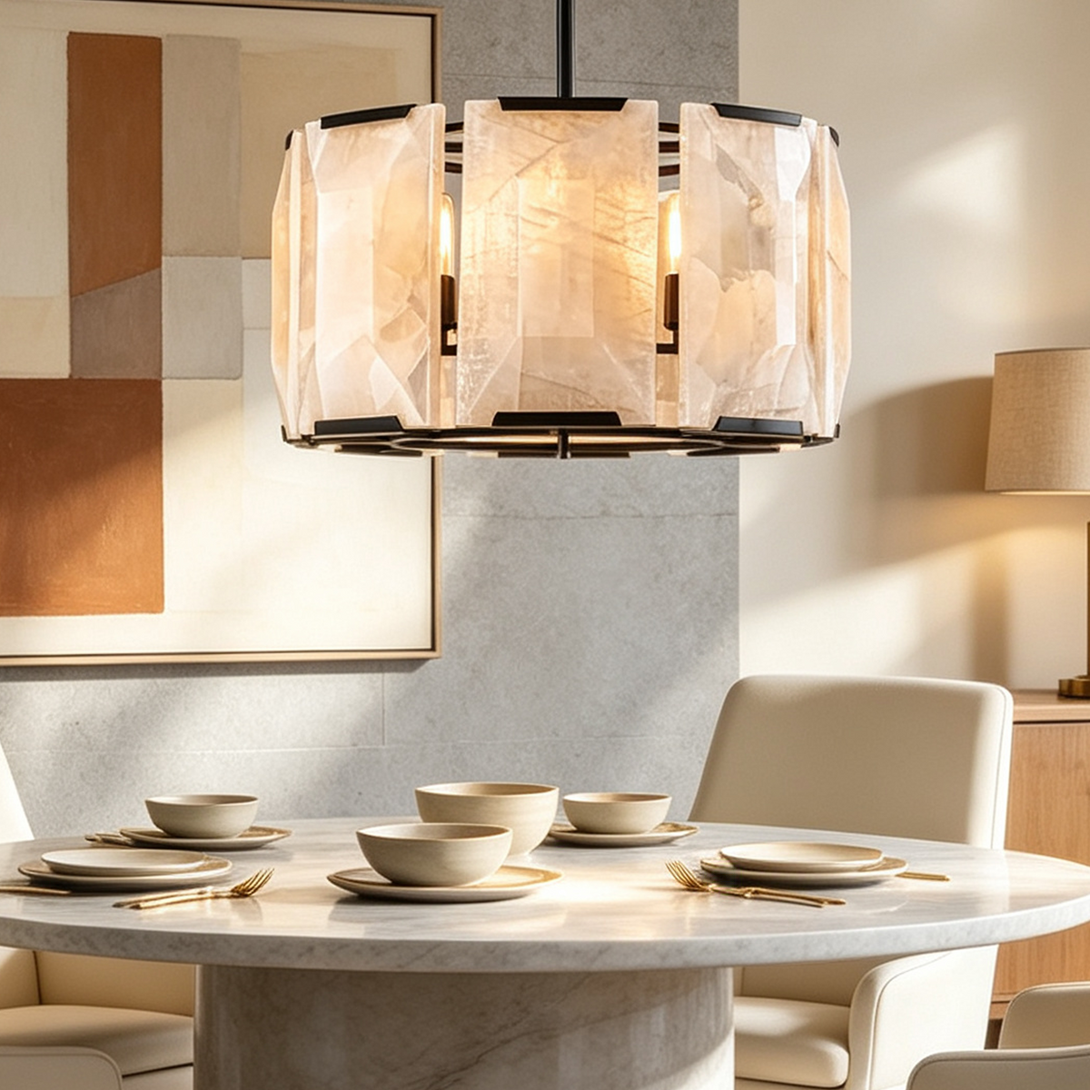 Harlow Calcite Round Chandelier D19"