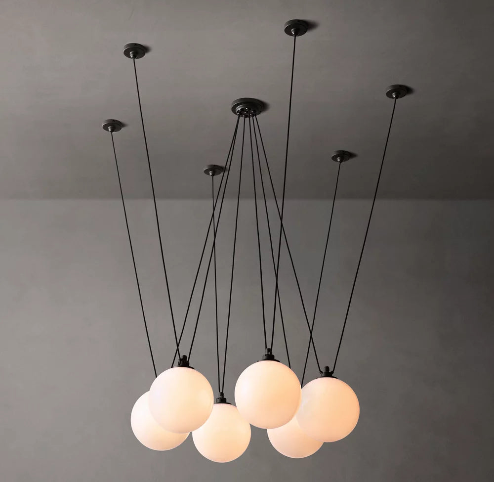 Adjustable Milk Glass Cable Chandelier