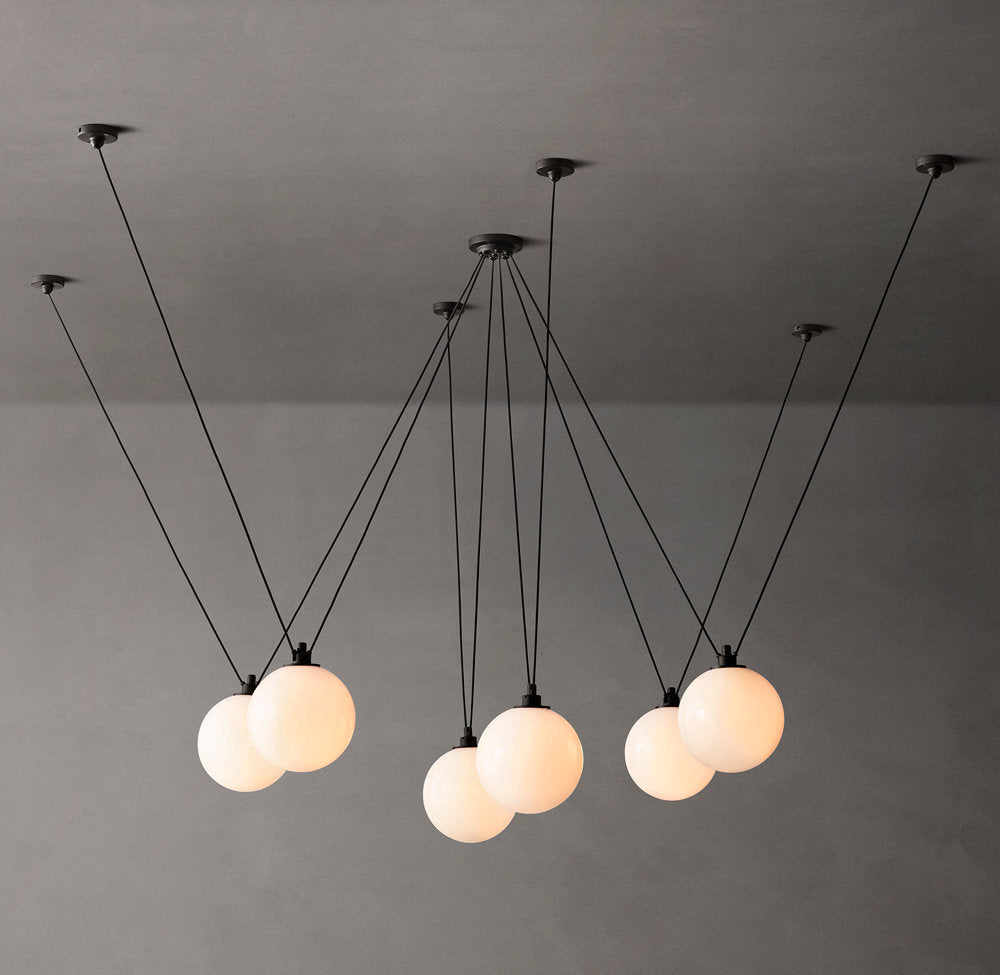 Adjustable Milk Glass Cable Chandelier