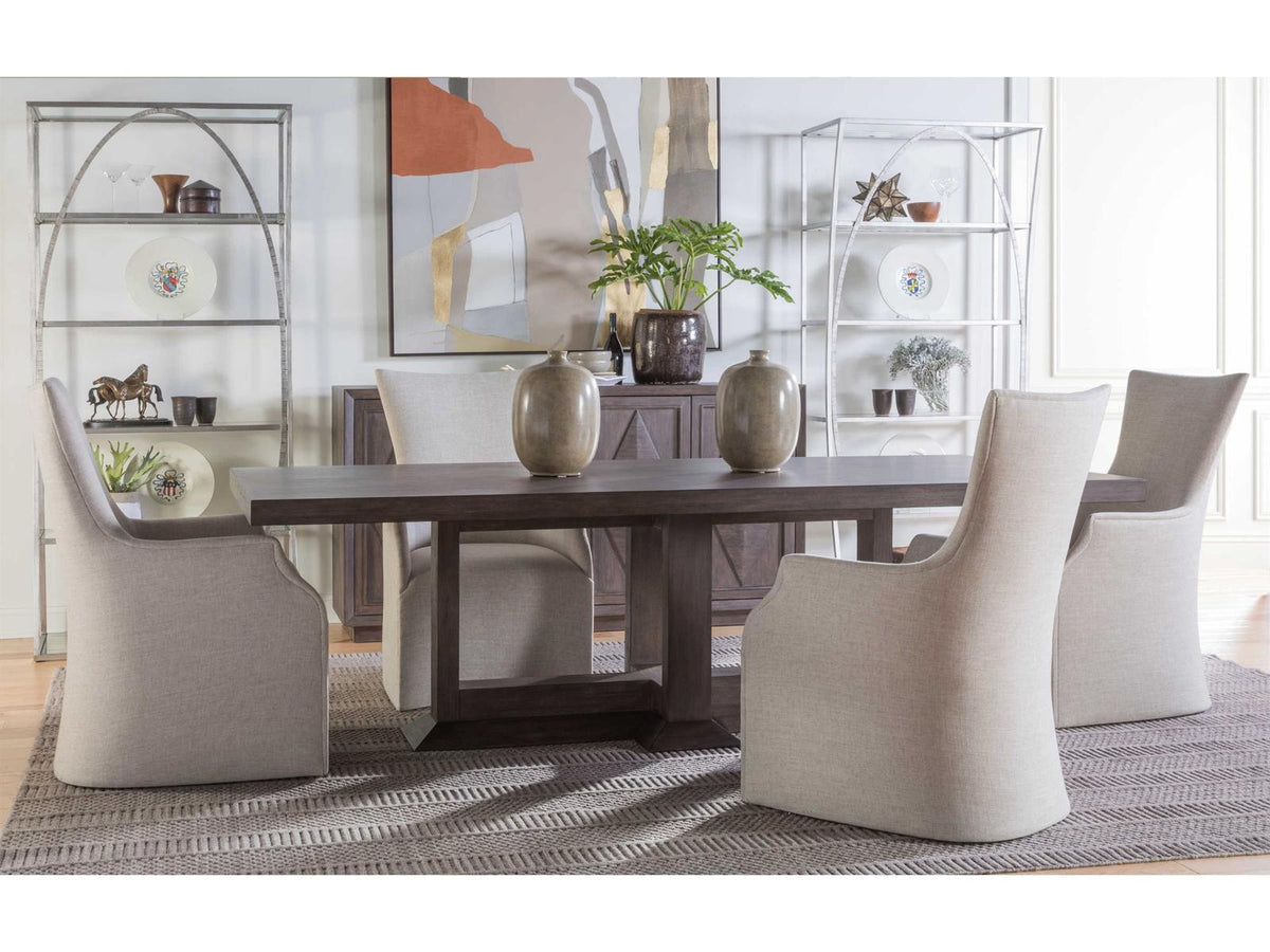 Home Juliet Upholstered Dining Arm Chair with Casters in Wheat Fabric