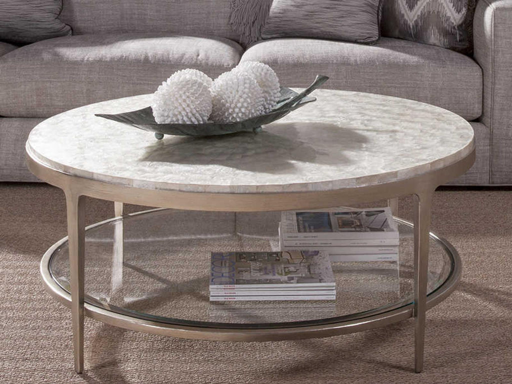 Home Gravitas Round Coffee Table with Capiz Shell Top and Champagne Foil
