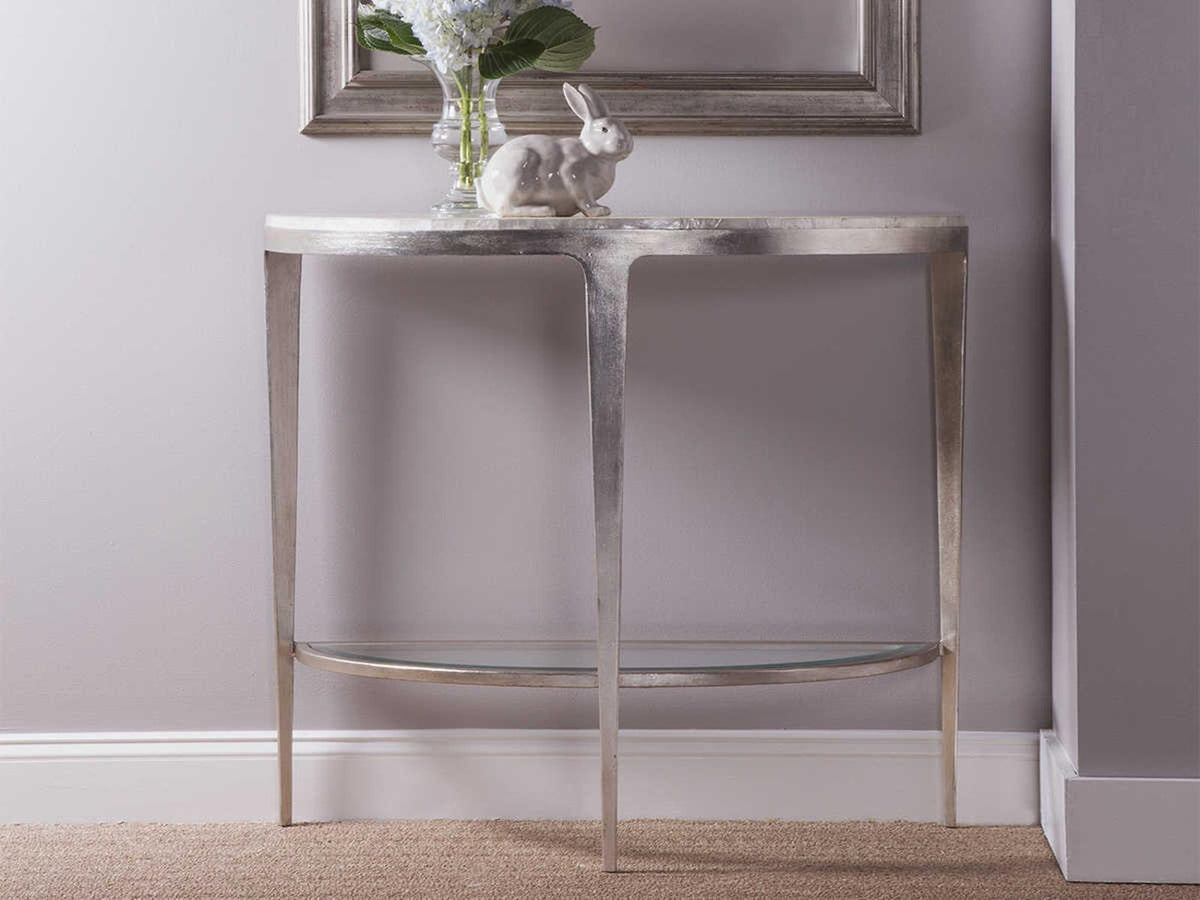 Home Gravitas Console Table with Capiz Shell Top and Champagne Foil Iron Base