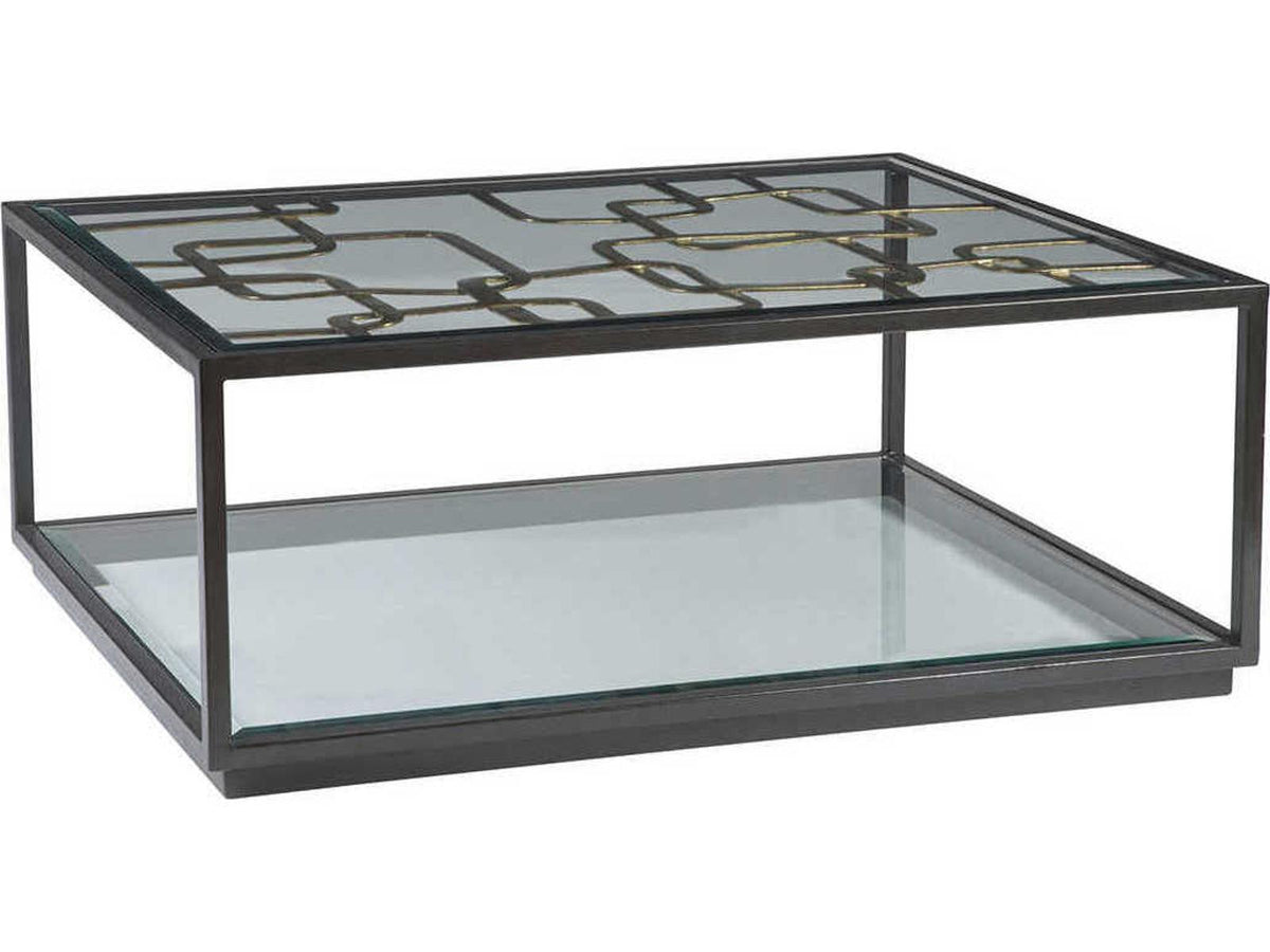 Home Moxie Rectangular Cocktail Coffee Table in Black and Gold Metal and Glass