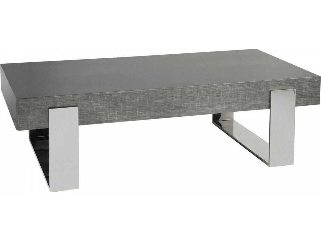 Home Iridium Rectangle Coffee Table in Gray Silver Wood and Polished Stainless Steel