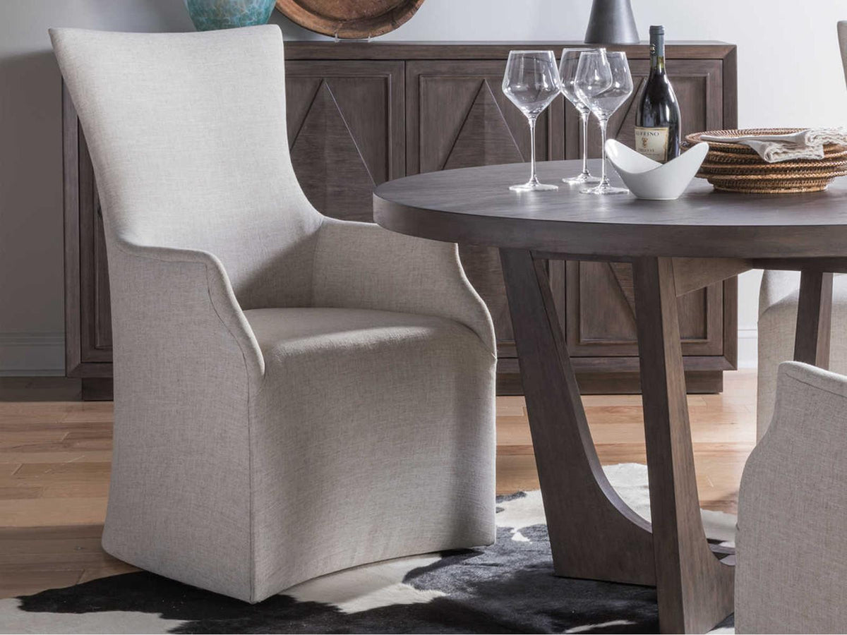 Home Juliet Upholstered Dining Arm Chair with Casters in Wheat Fabric
