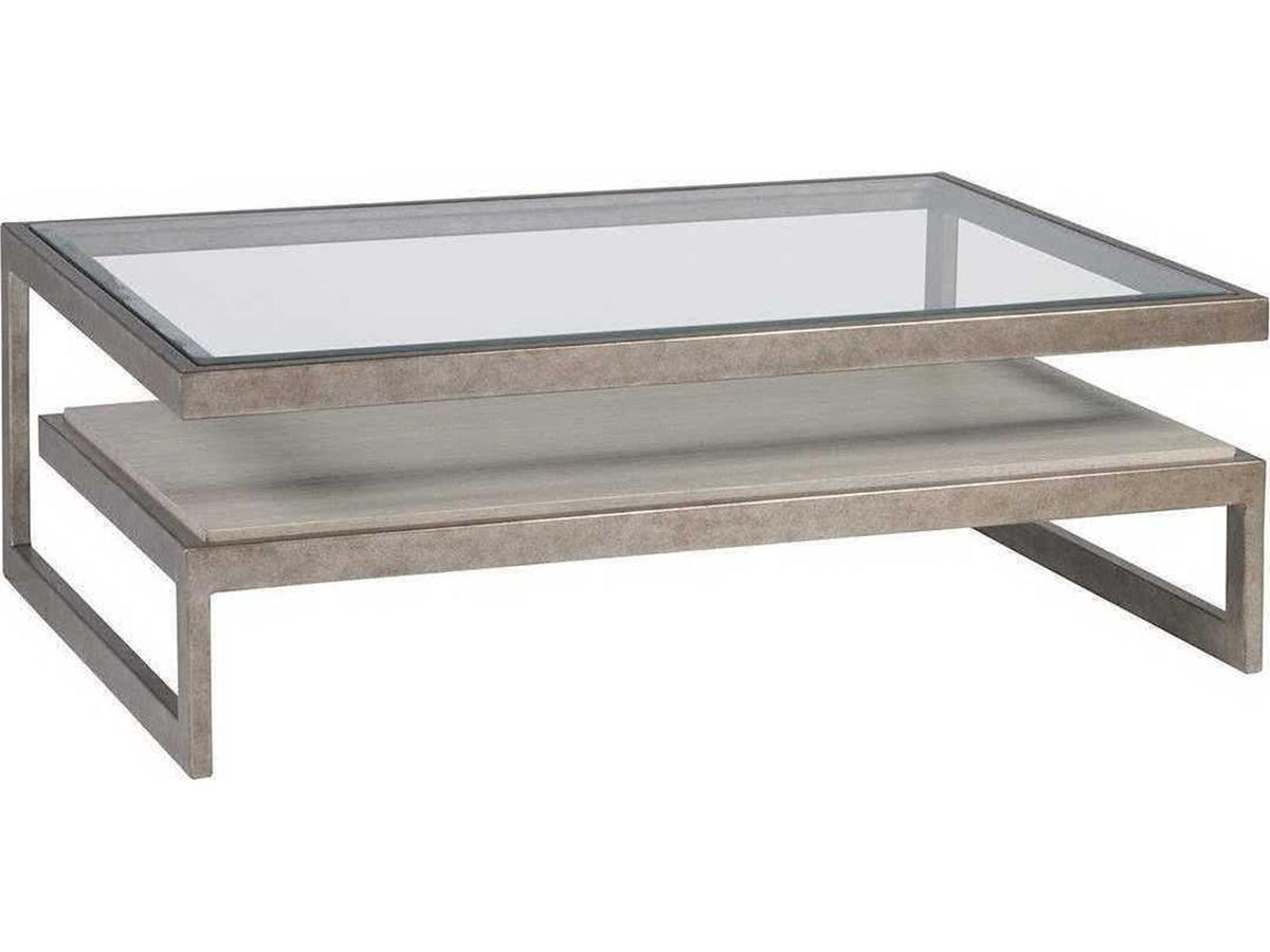 Home Soiree Rectangular Cocktail Table with Glass Top and Silver Leaf Finish
