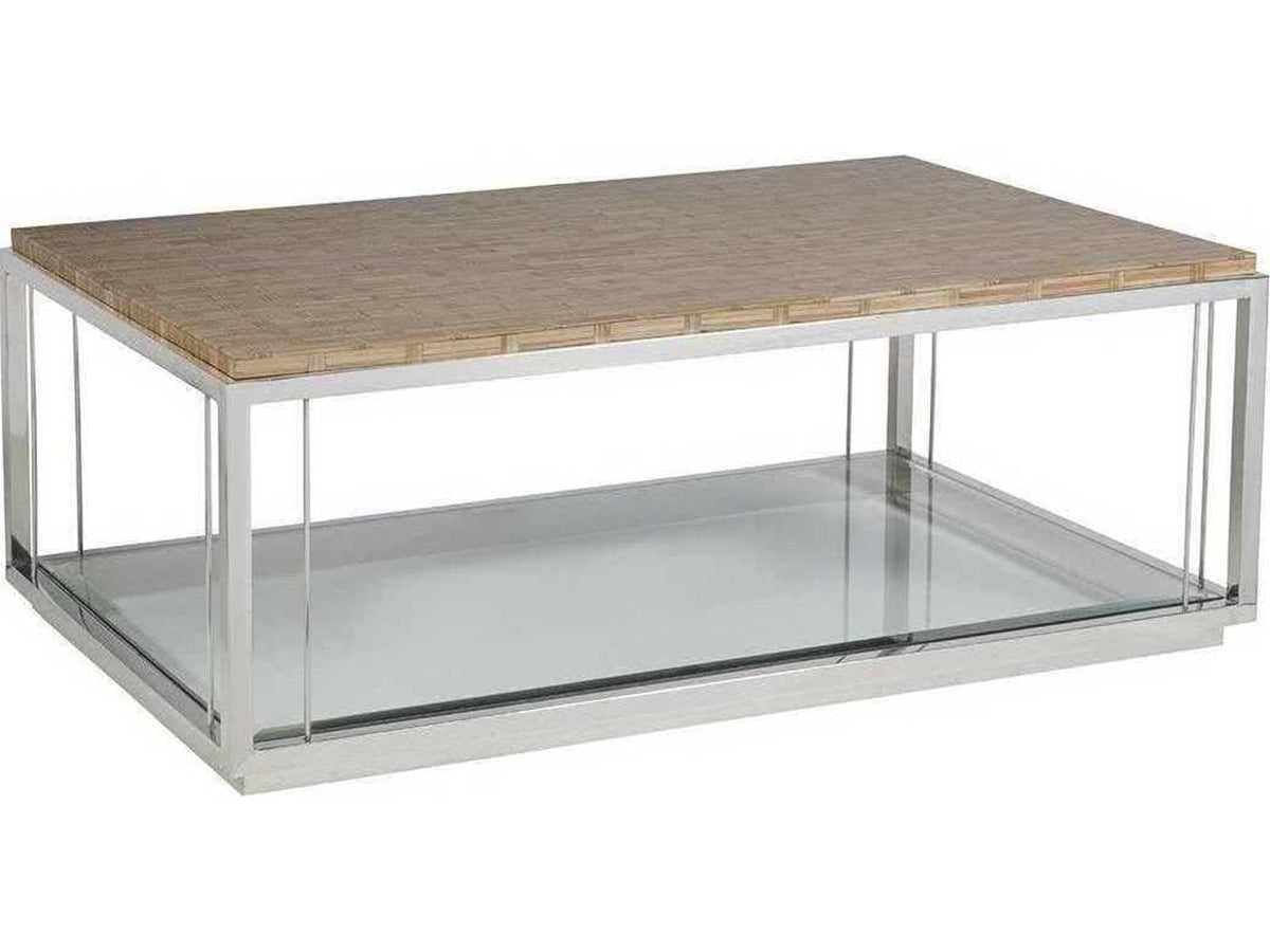 Home Thatch Rectangular Coffee Table in Rattan and Polished Stainless Steel