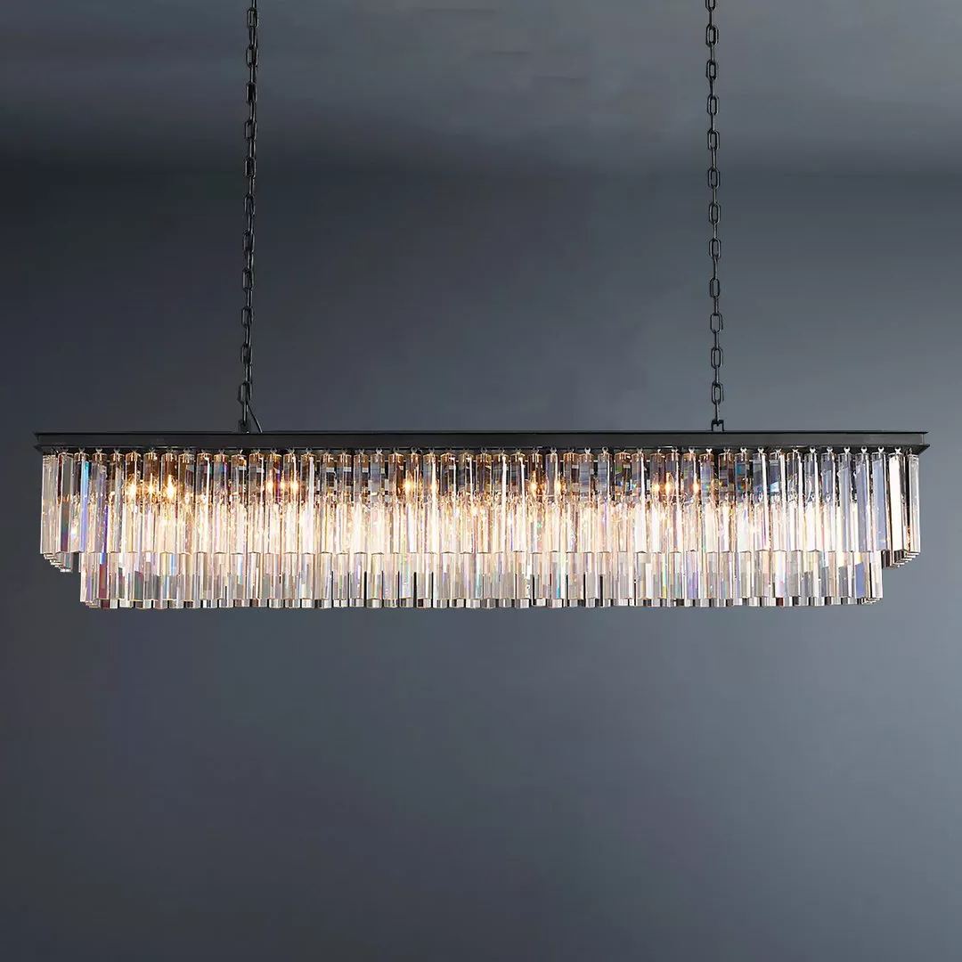 2-Tier Crystal 1920s Odeon Rectangular 
 Chandelier L71"