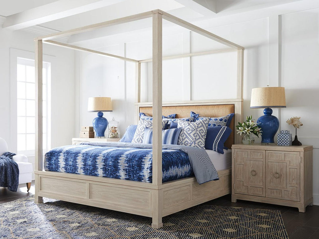 Newport Shorecliff Canopy California King Bed in Sailcloth Wood and Raffia