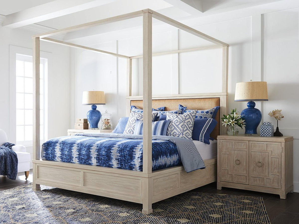 Newport Shorecliff Canopy California King Bed in Sailcloth Wood and Raffia