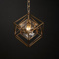 Vintage Brass Tesseract Crystal Pendant Light