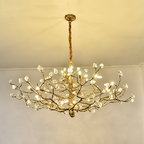 Branching Gemstone Brass Round Chandelier