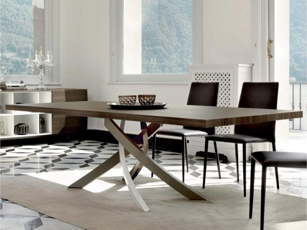 Artistico 98-Inch Rectangular Dining Table with Solid Walnut Wood Top and Multicolor Metal Base