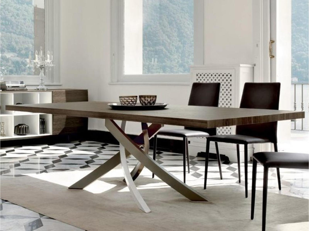Artistico 98-Inch Rectangular Dining Table with Solid Walnut Wood Top and Multicolor Metal Base