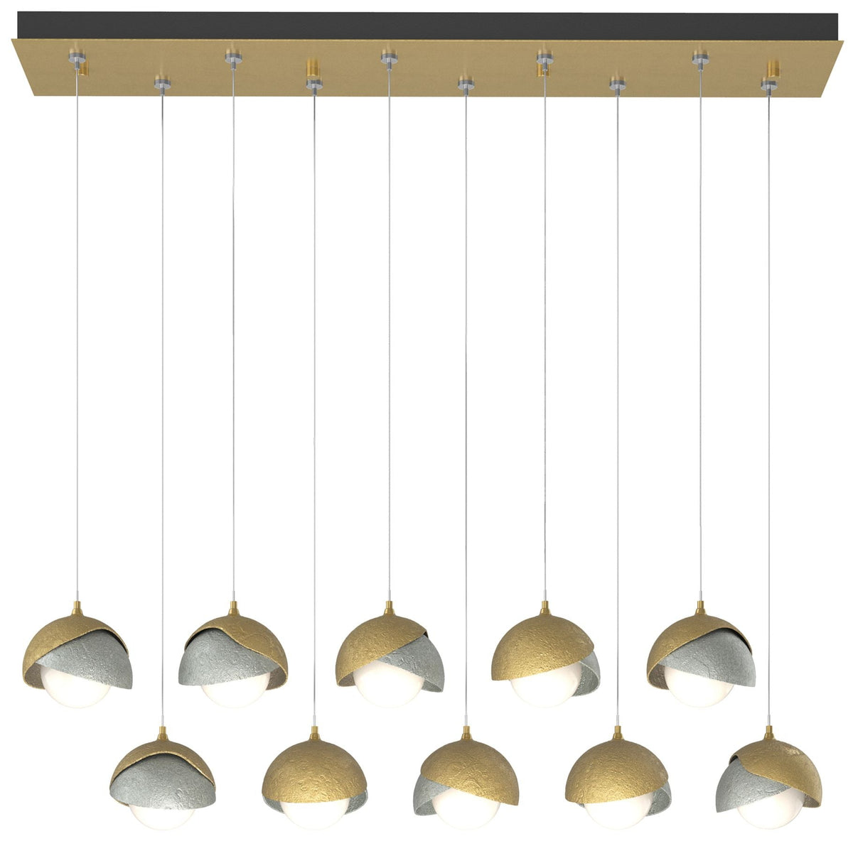 Brooklyn 44.5" Brass & Platinum Rectangular Long 2-Shade Pendant