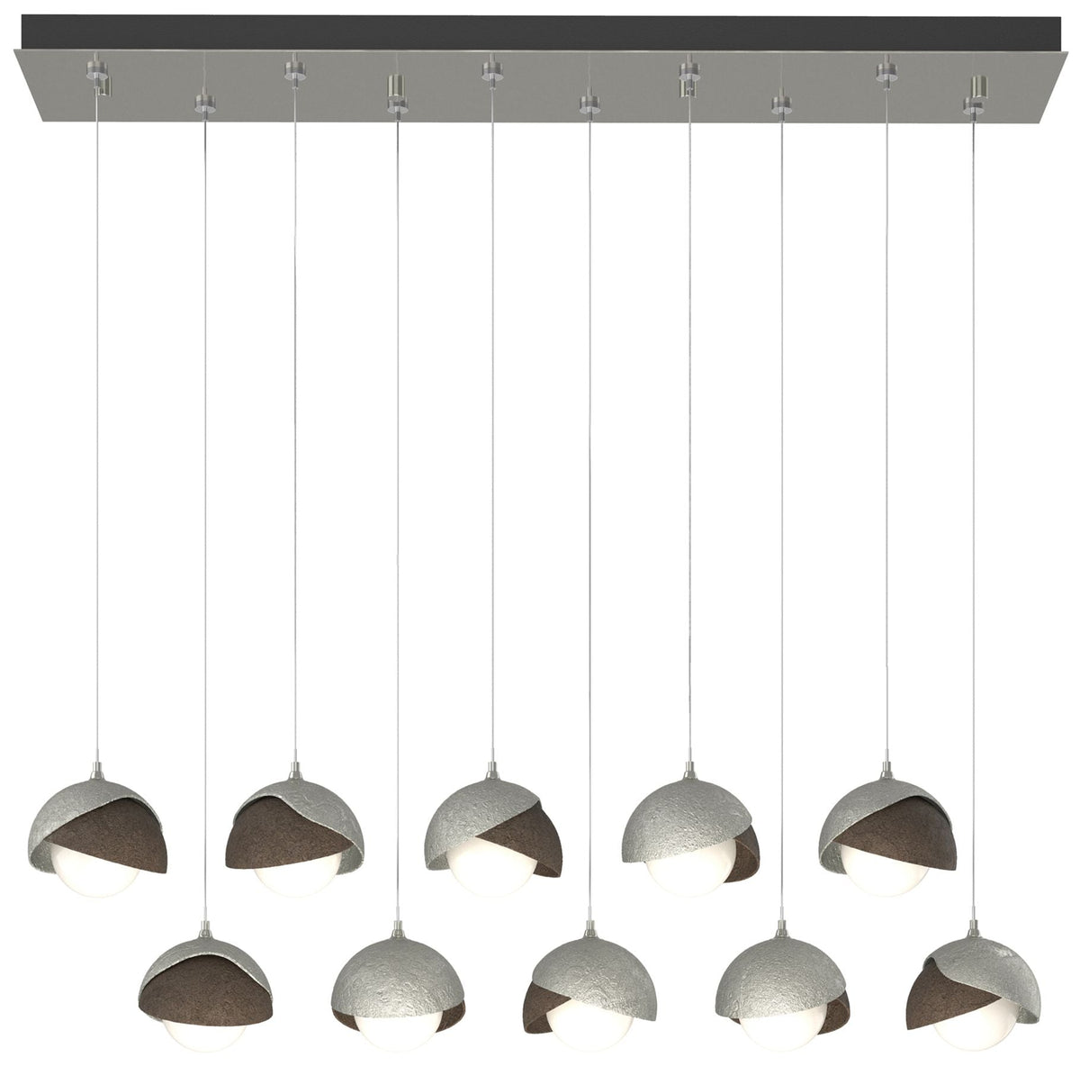 Brooklyn 44.5" Sterling & Bronze Rectangular Long 2-Shade Pendant
