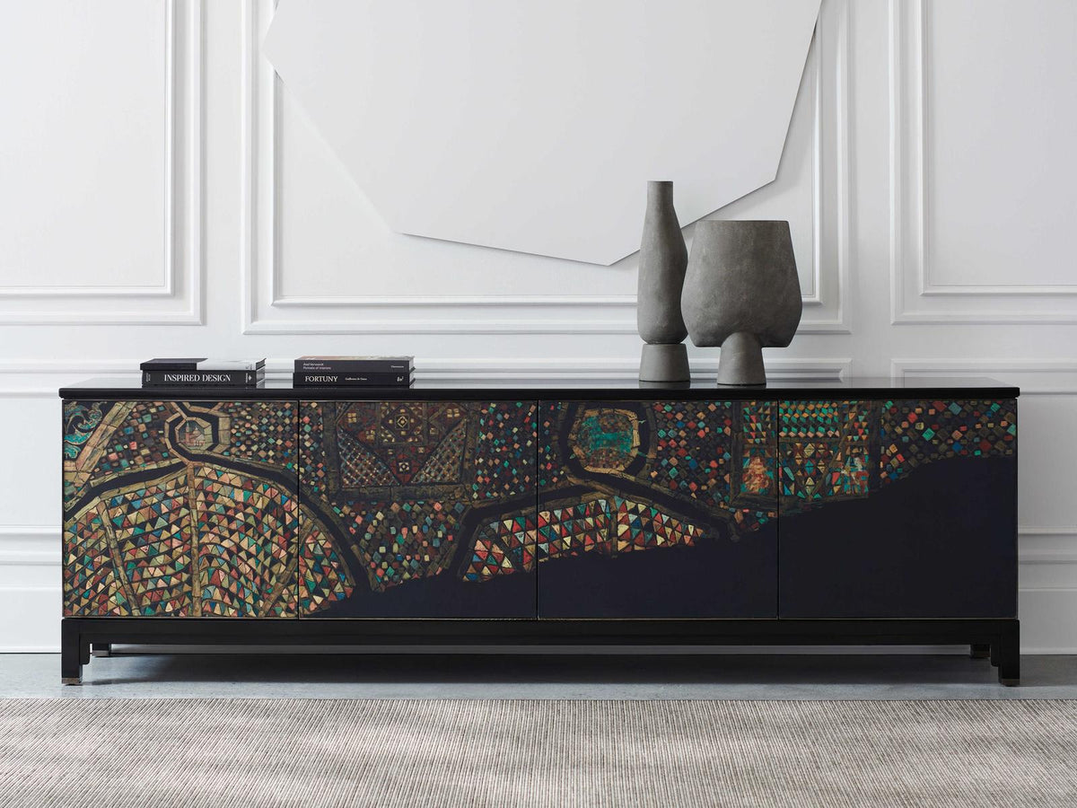 Classic Mosaic 100 Satin Ebony Deep Bronze Media Console,"<div class="flex flex-col max-w-1/4">
<span class="w-full text-base font-semibold mb-2">Features</span><ul class="list-disc pl-5">
<li class="text-sm my-1"><div class="w-full html-content-container