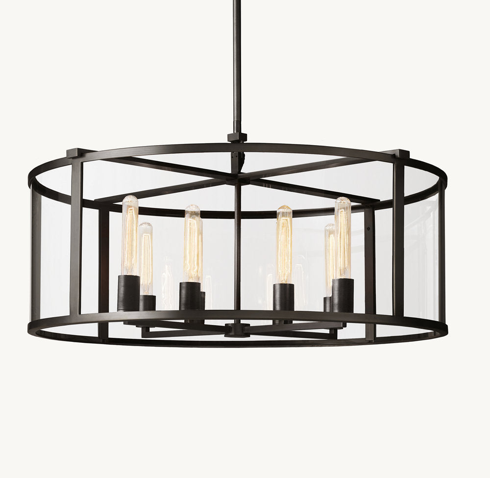 Clear Glass Drum Ring Chandelier