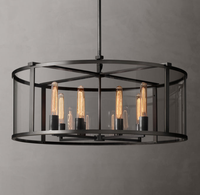 Clear Glass Drum Ring Chandelier