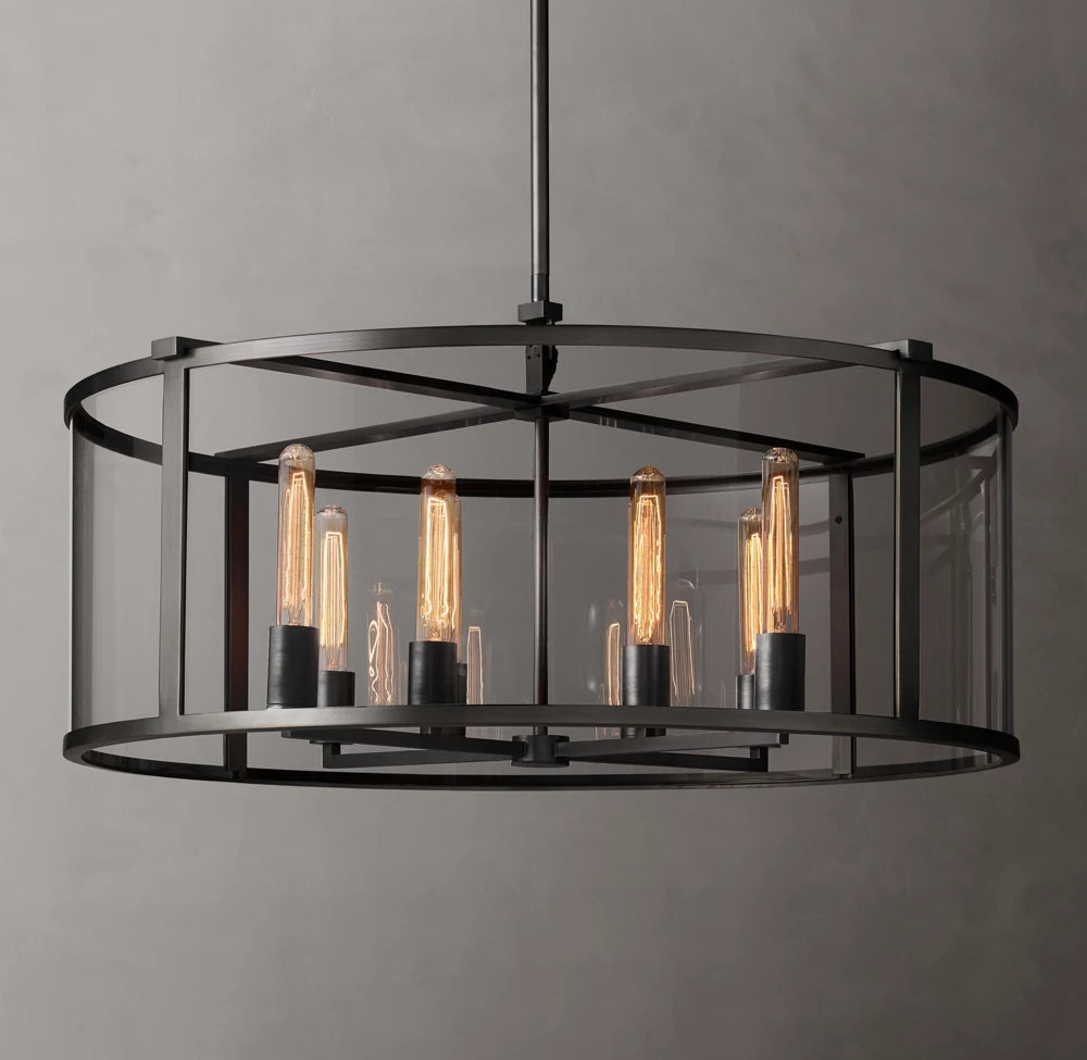 Clear Glass Drum Ring Chandelier
