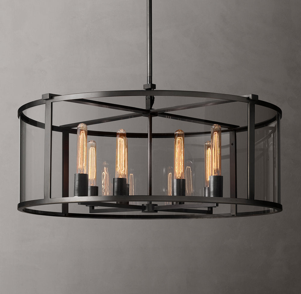 Clear Glass Drum Ring Chandelier