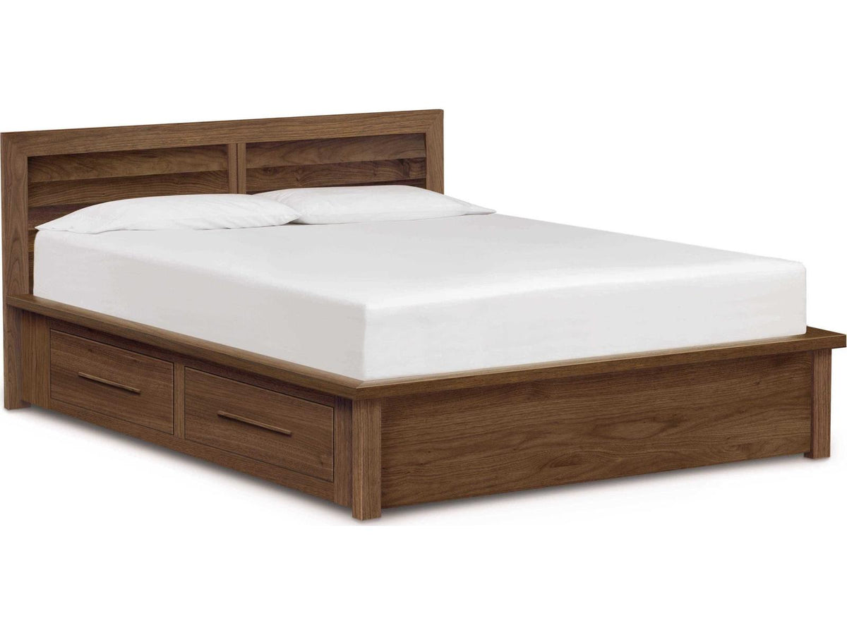 Moduluxe Queen Platform Bed with Storage in Natural Walnut with Clapboard Headboard