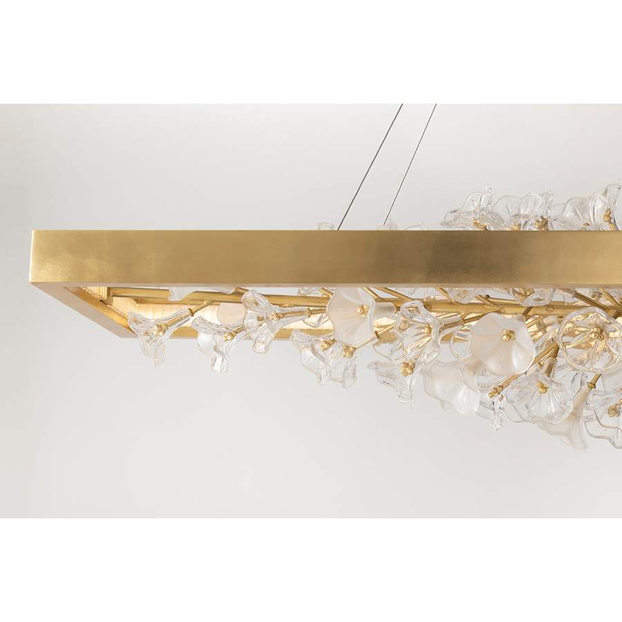 Corbett Lighting Jasmine 60" Wide LED Suspension Linear Chandelier with Flower Motif Centerpiece