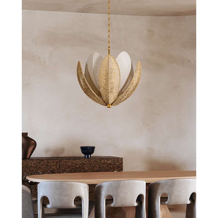 Corbett Lighting Costa Brava 10 Light 36" Wide Pendant with Coco Shell and Linen Shade