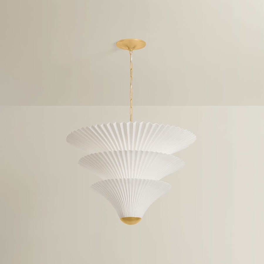 Corbett Lighting Belluno 2 Light 28" Wide Waterfall Chandelier with Pleated Paper Shades
