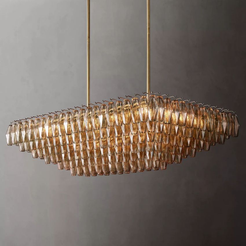 Mia Smoke Glass Tiered Rectangular  Chandelier For Dinning Room